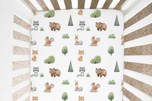 Baby Woodland Crib Sheet, Woodland Nursery Bedding- Tiny Woodland