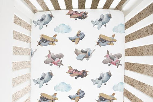 Airplanes Crib Sheet, Aviation Nursery Bedding- Little Aviator