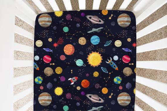 Outer Space Minky Crib Sheet, Space Nursery Bedding