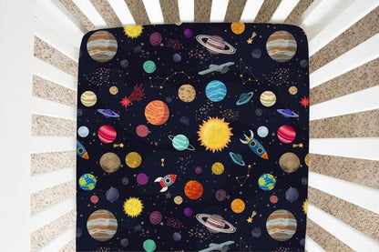 Outer Space Minky Crib Sheet, Space Nursery Bedding