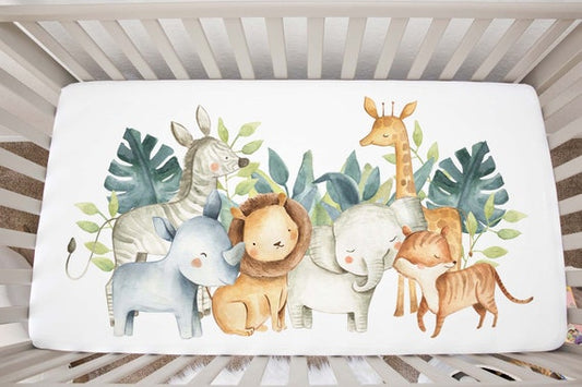 Safari Animals Crib Sheet, Jungle Nursery Bedding - Baby Africa