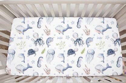 Under the sea Crib Sheet, Ocean Nursery Bedding- Little Ocean