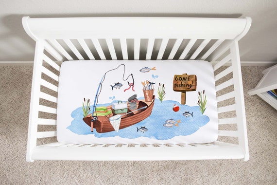 Fishing Crib Sheet, Gone fishing Nursery Bedding- Little Fisherman