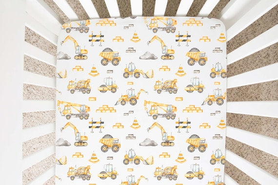 Construction Crib Sheet, Construction trucks Nursery Bedding - Under construction