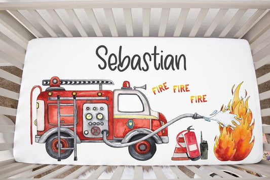 Fireman Personalized Crib Sheet, Fireman Nursery Bedding - Little Hero