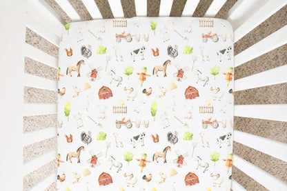 Farm Crib Sheet, Farm animals Nursery Bedding - Oliver's Ranch