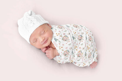 Pink Floral Personalized Baby Swaddle Set, Roses Hospital Baby Girl Blanket - Candy Rose