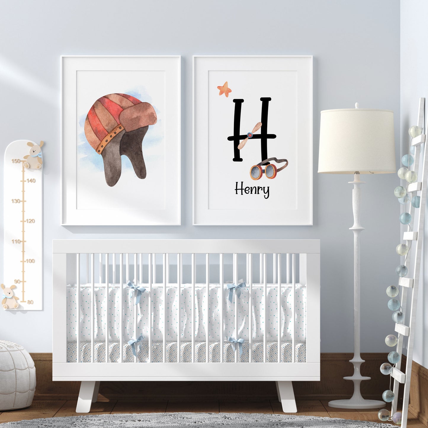 Personalized name Wall Art, Airplane Nursery Decor Set of 2 Unframed Prints