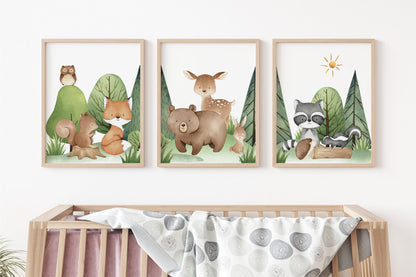 Woodland Wall Art, Woodland Nursery Prints set of 3 - Tiny Woodland