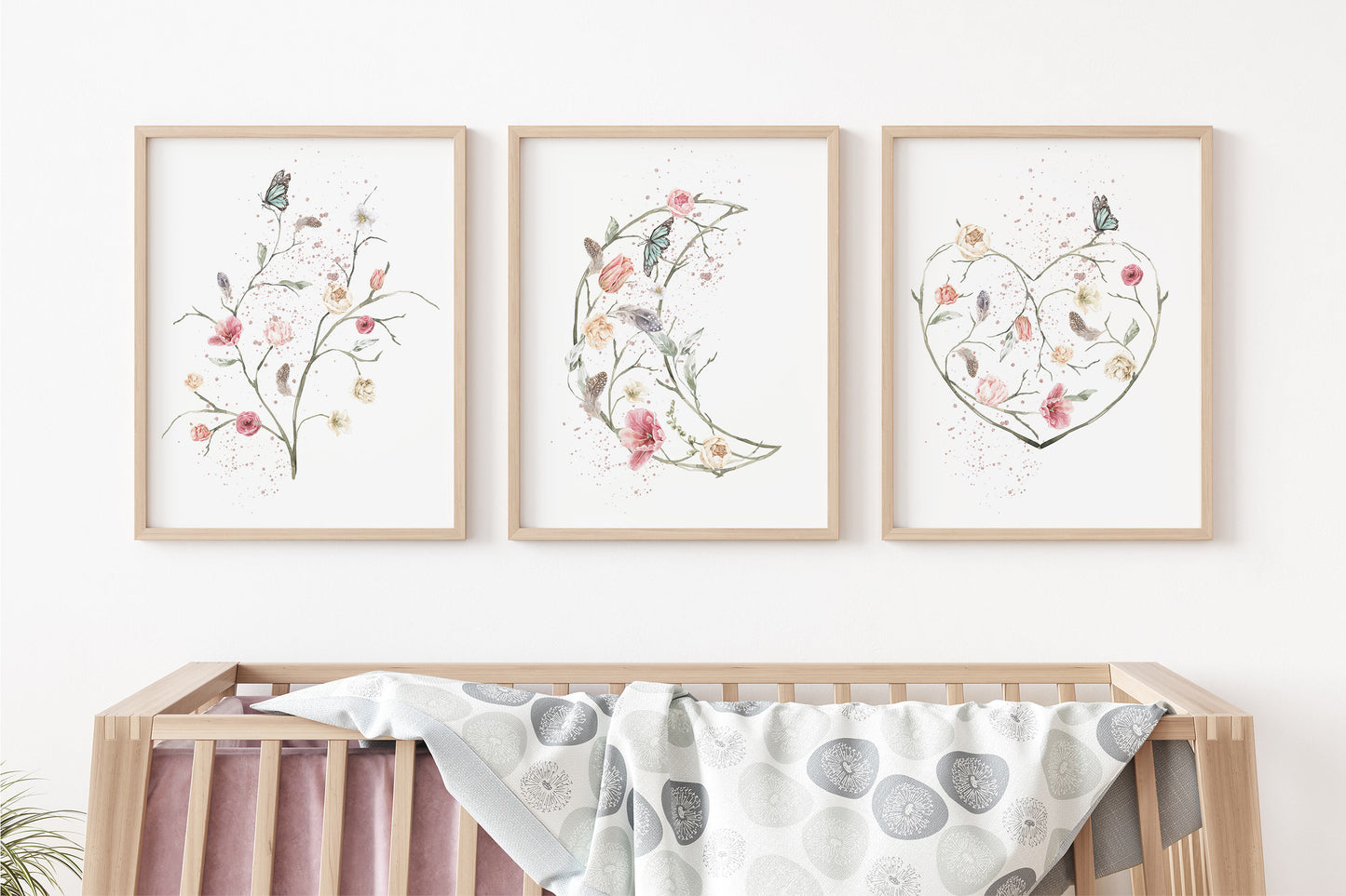 Boho Wall Art, Floral Nursery Prints - set of 3