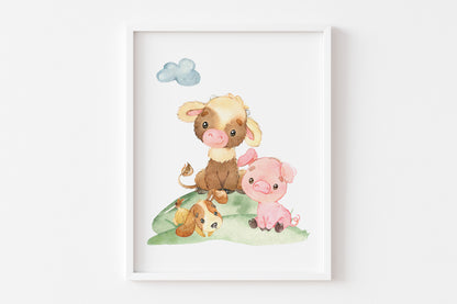 Farm Animals Wall Art, Farm Nursery Prints set of 3 - Farm Babies