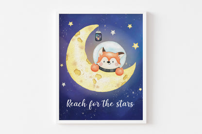 Reach for the stars, PRINTABLE Moom Wall Art, Space Nursery Print