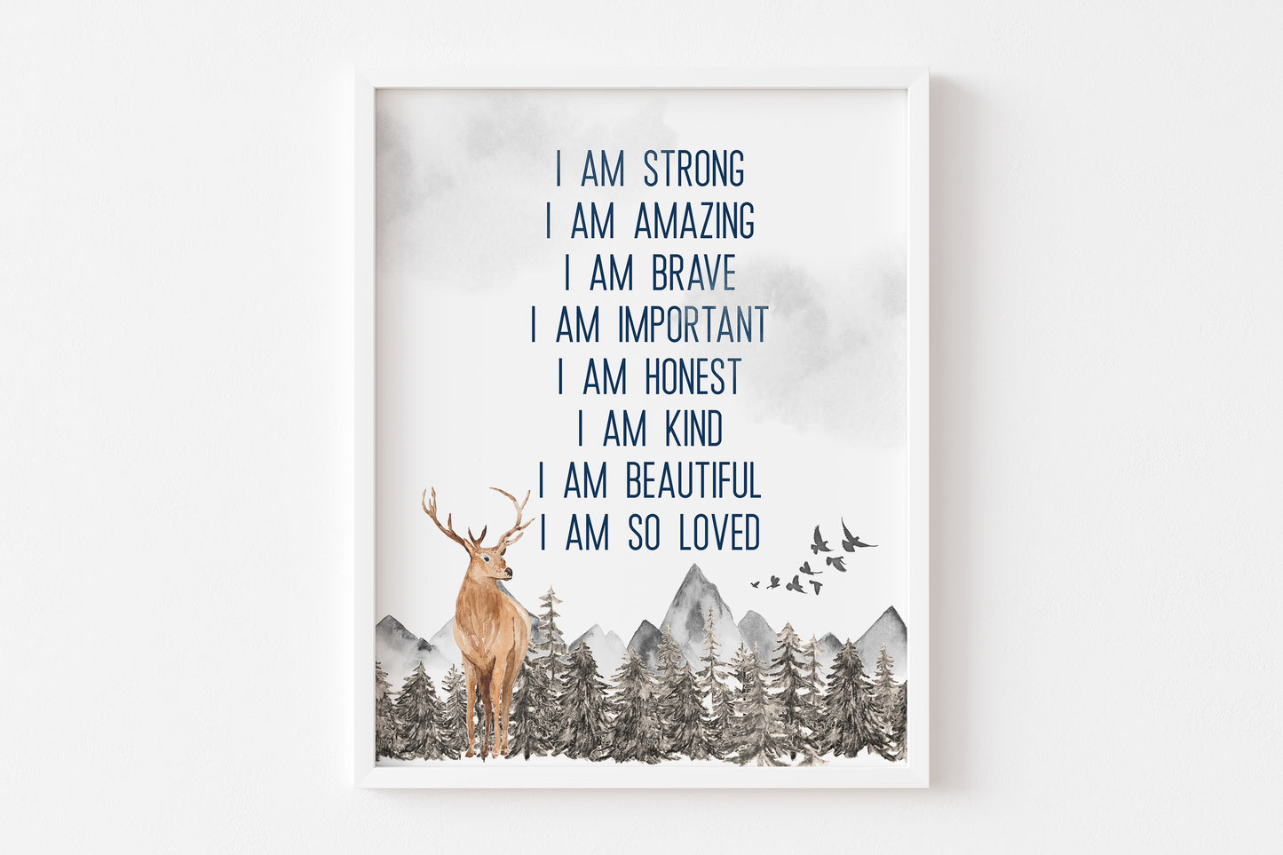 Positive Affirmations PRINTABLE Deer Wall Art, Woodland Nursery Print