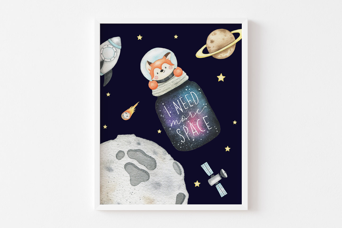 I need more space, PRINTABLE Fox Wall Art, Space Nursery Print