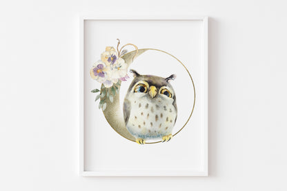 PRINTABLE Floral Owl Wall Art, Owl Nursery Print set of 2