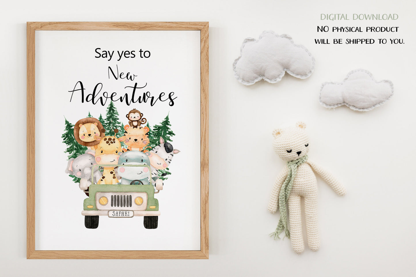 Say Yes To New Adventures, PRINTABLE Safari Wall Art, Jungle Theme Nursery Print - Safari Explorer