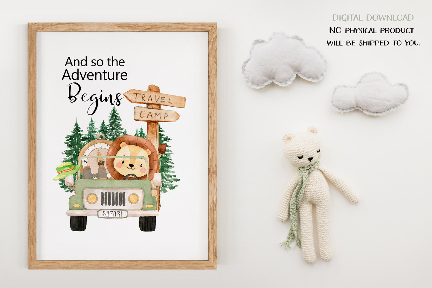 And So The Adventure Begins, PRINTABLE Lion Wall Art, Safari Nursery Print - Safari Explorer